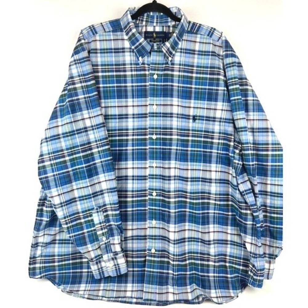 Ralph Lauren Button Down Classic Preppy Blue Plaid Performance Men 2XB